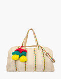 Sienna Striped Cotton Weekender w/ Tassels: Beige