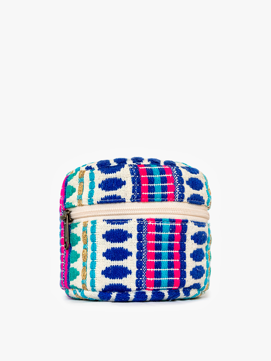 Ansley Round Cotton Pouch/Cosmetic Bag: Navy/Pink