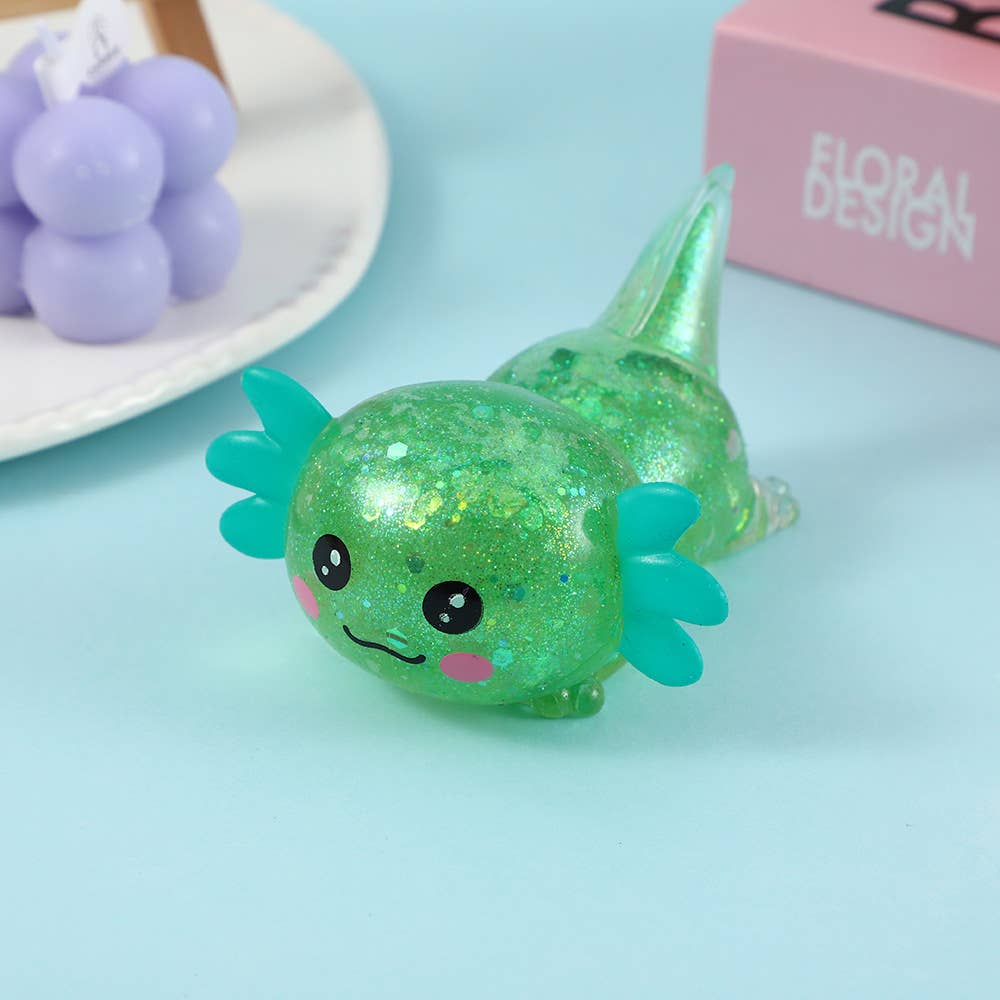 Glitter Salamander Stress Relief Squishy Toy: Green