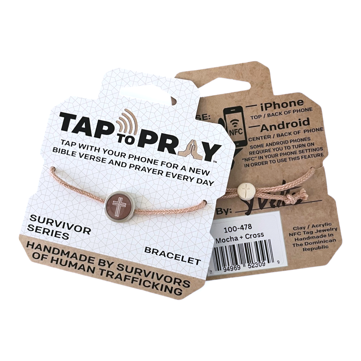 Tap To Pray® Survivor Series Bracelet: Mocha + Cross