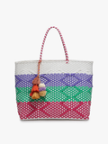 Allie XL Woven Tote w/ Pom-Poms: Stripe
