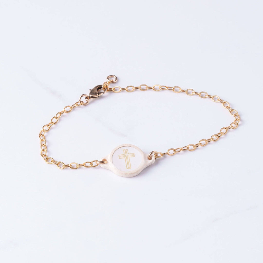 Tap To Pray® Survivor Series Bracelet: Gold-Plated + Vanilla Cross