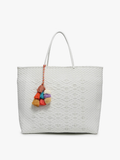 Allie XL Woven Tote w/ Pom-Poms: Diamond-White