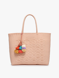 Allie XL Woven Tote w/ Pom-Poms: Diamond-Dark Pink