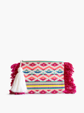 Faith Printed Cotton Pouch w/ Fringe: Hot Pink