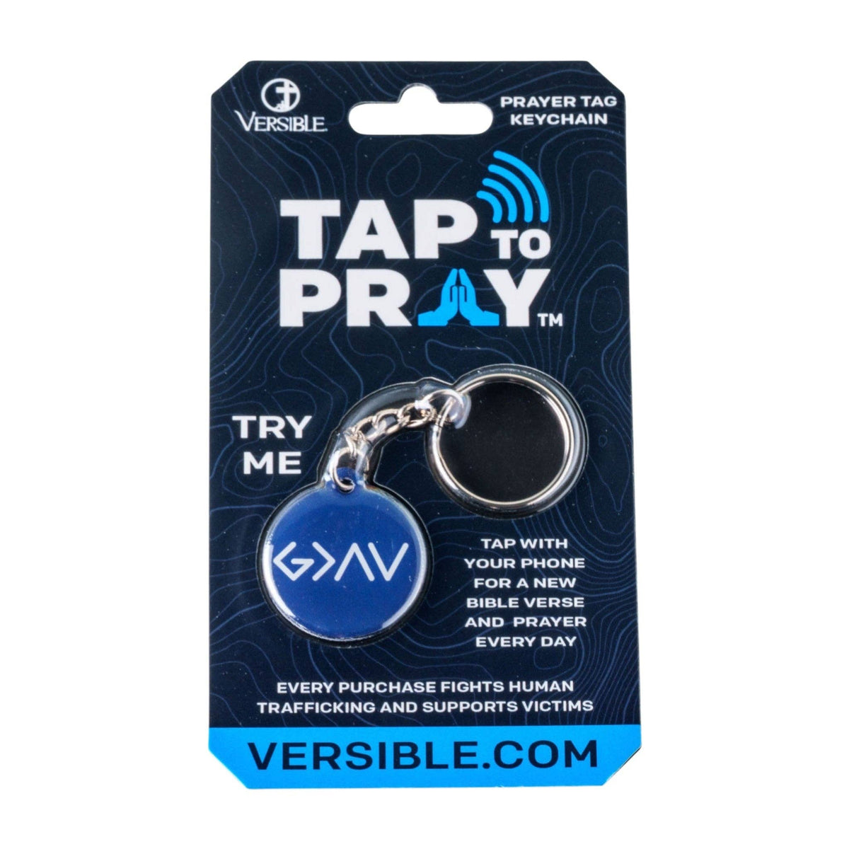 Tap To Pray® Acrylic Keychain: Navy + God Is Greater