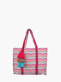 Karla Boho Cotton Tote w/ Triple Tassels: Turquoise/Pink
