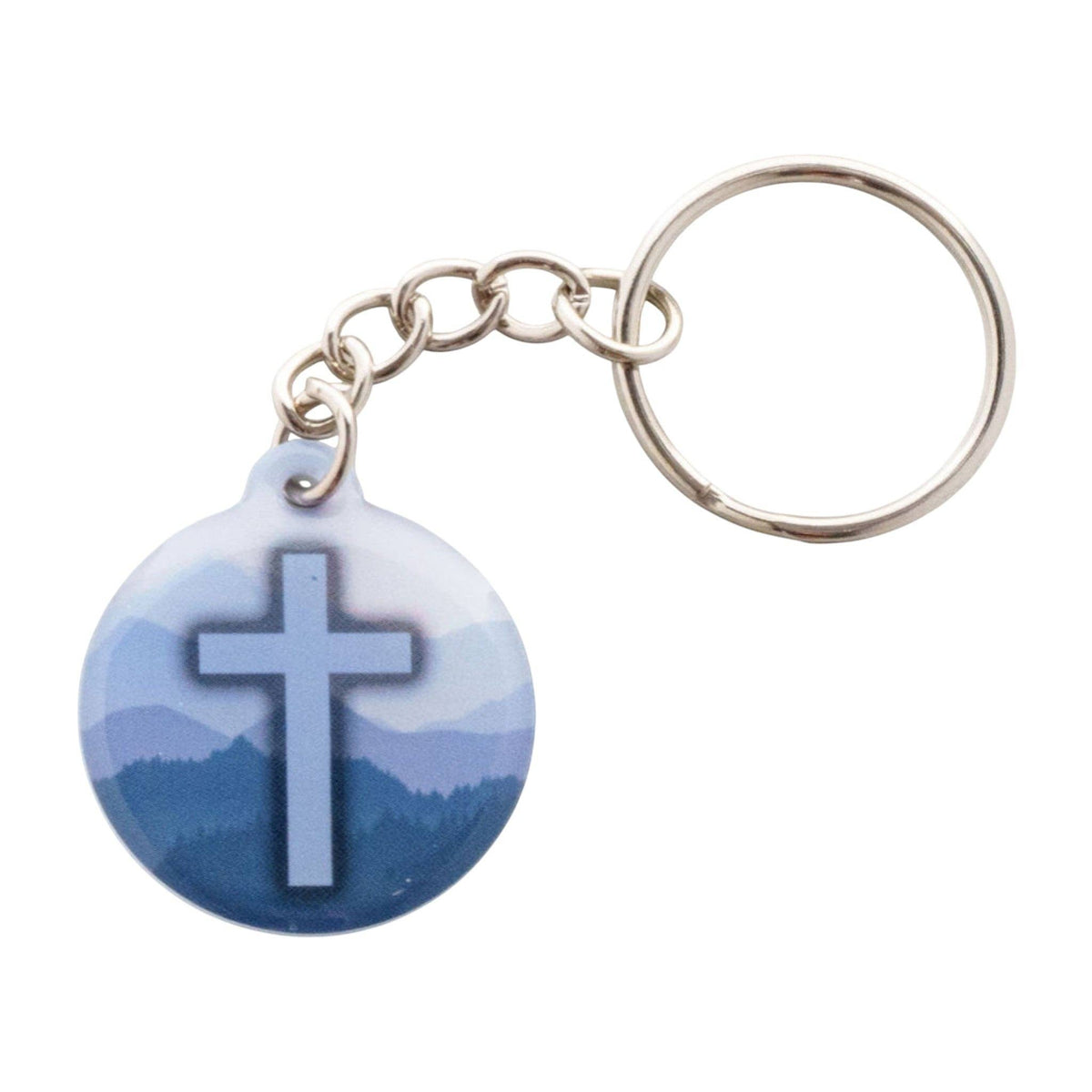 Tap To Pray® Acrylic Keychain: Blue Mountains + Cross